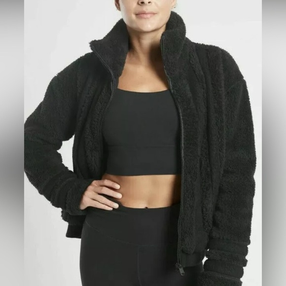 Athleta Jackets & Blazers - ATHLETA BLACK willow fleece ZIP UP SHERPA BLACK SZ. MED